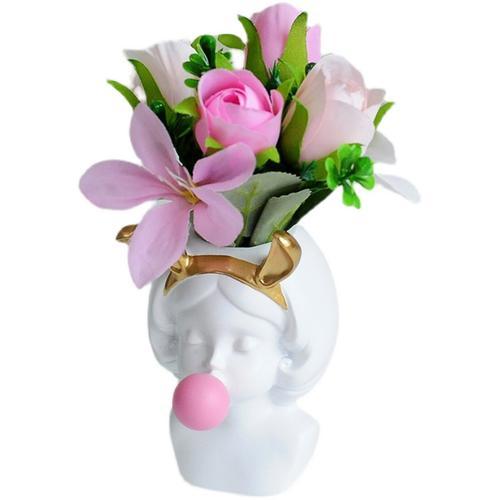 Nordic Cute Human Head Resin Flower Vase for Home Decoration