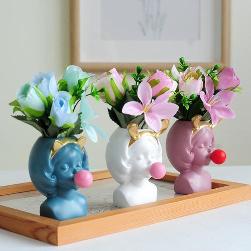 Nordic Cute Human Head Resin Flower Vase for Home Decoration