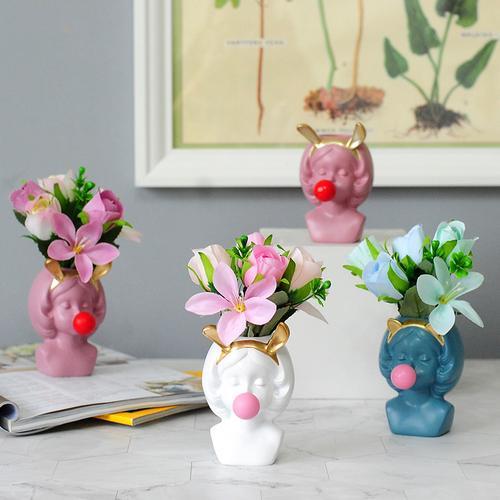 Nordic Cute Human Head Resin Flower Vase for Home Decoration