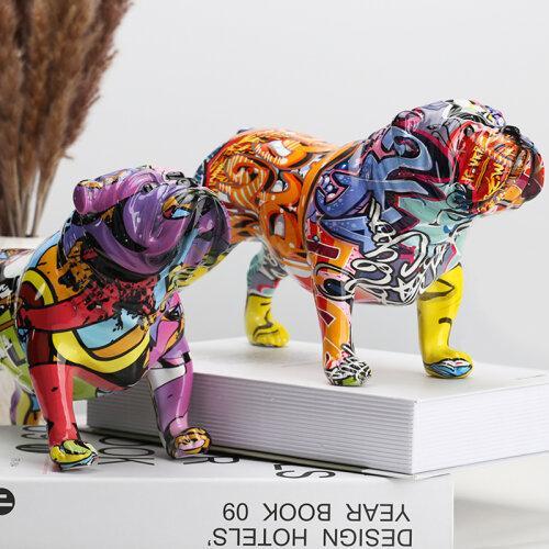 Nordic Graffiti Bulldog Resin Crafts Ornament for Home Decor