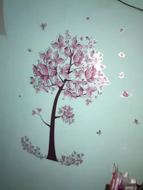 Pink Butterfly Flower Tree Wall Decals for Girls Women Living Room Bedroom Decor photo review