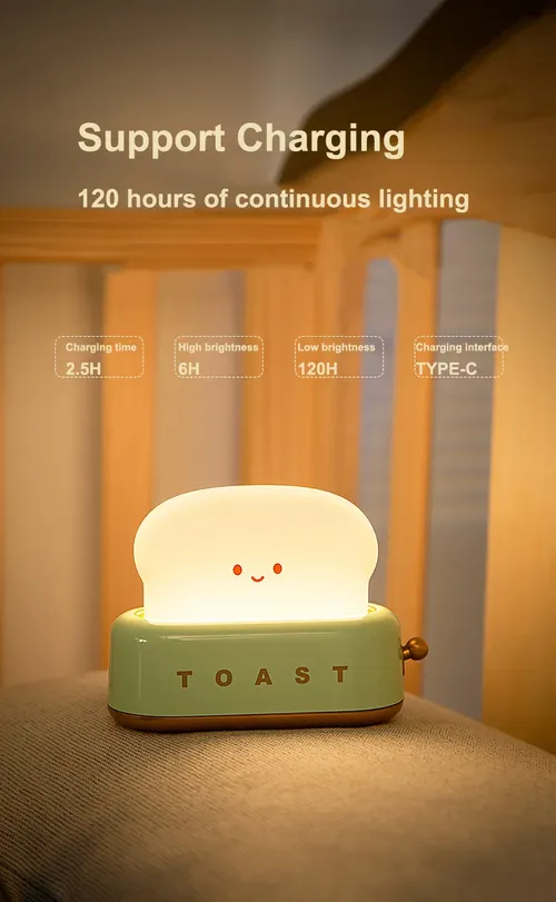 Rechargeable Cartoon Toaster LED Night Light for Kids