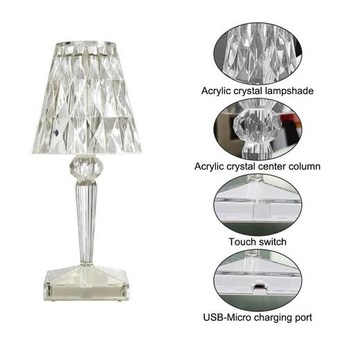 Rechargeable Diamond Table Lamp with Touch Control, Color Changing LED Light for Bedroom, Living Room, Office