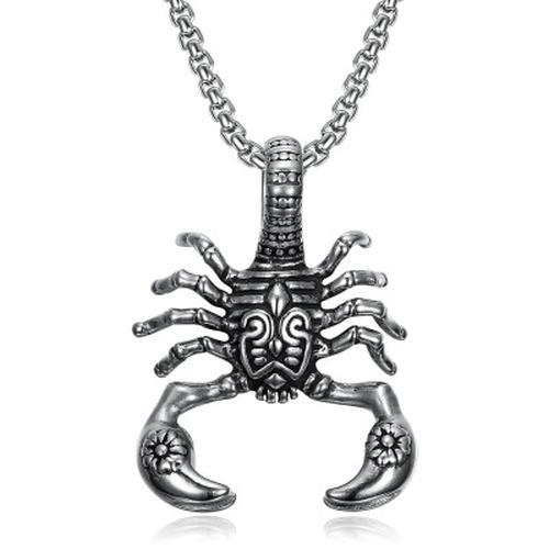 Scorpio Zodiac Pendant Necklace: Vintage Stainless Steel Scorpion Jewelry