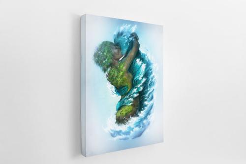 Sea and Land Couple Kiss Poster - Abstract Surrealism Wall Art for Living Room