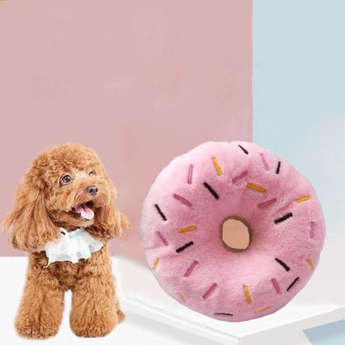 Soft Dog Donut Plush Toys for Chewing, Squeaking, Interactive Play