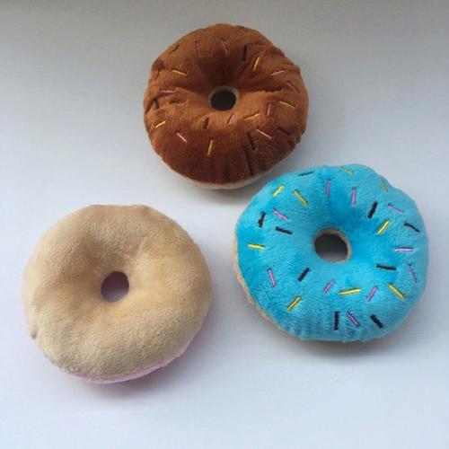 Soft Dog Donut Plush Toys for Chewing, Squeaking, Interactive Play