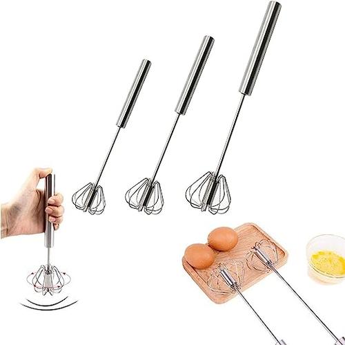 Stainless Steel Self-Rotating Egg Beater, Manual Hand Mixer, Kitchen Egg Tools