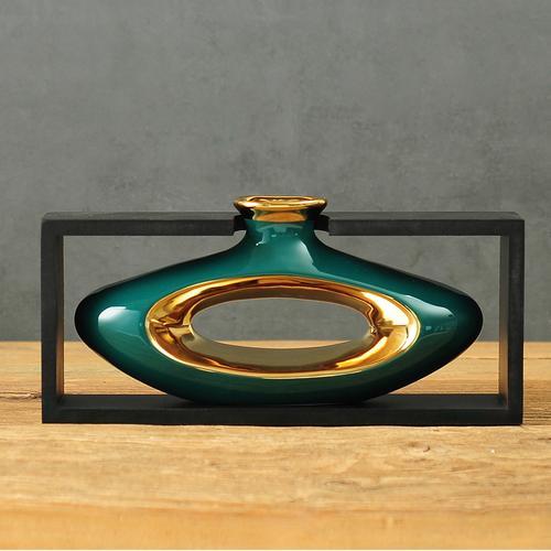 Style Ceramic Vase with Wooden Frame for Modern Home Decor