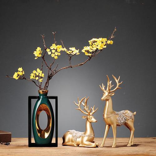 Style Ceramic Vase with Wooden Frame for Modern Home Decor