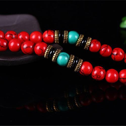 Tibetan Mala Beads with Red Jasper Stone Meditation Necklace