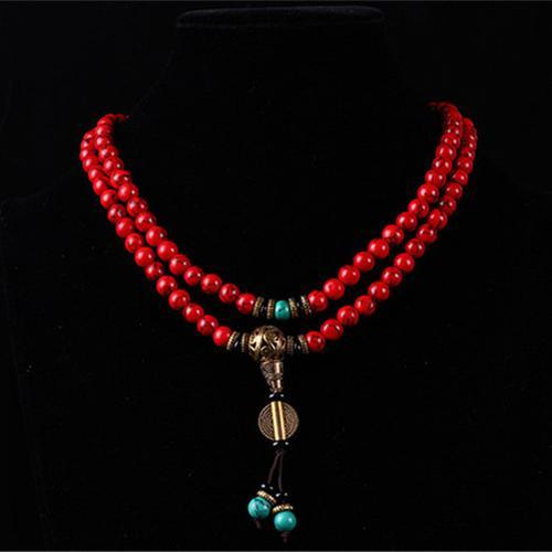 Tibetan Mala Beads with Red Jasper Stone Meditation Necklace