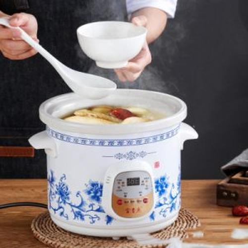 White Porcelain Automatic Electric Stew Pot, Slow Cooker Mechanical Timer