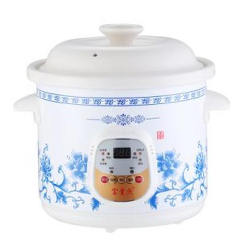 White Porcelain Automatic Electric Stew Pot, Slow Cooker Mechanical Timer